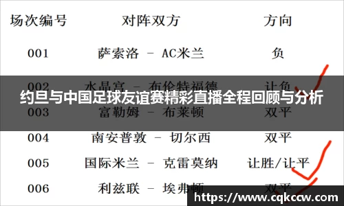 约旦与中国足球友谊赛精彩直播全程回顾与分析